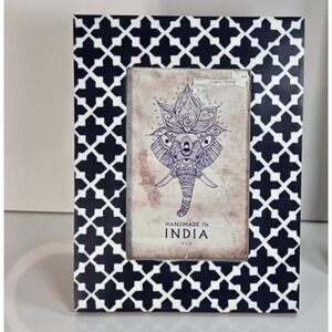 Handmade Bone Inlay Photo Frame 4x6 – Black & White Geometric Design, India